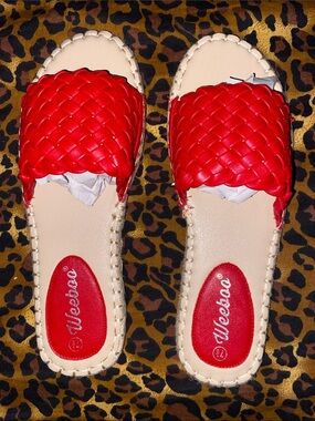 Weeboo Woven Red Slide Mules for Women